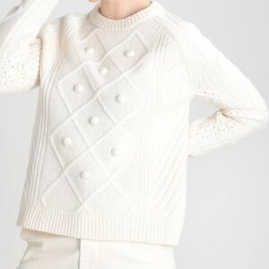 J. Crew creamy white Hawthorne pom pom Textured Crew Neck Sweater